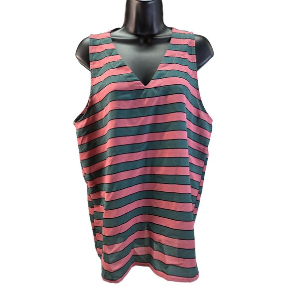 Mitto Shop V-Neck Top Striped Sleeveless Pink & Green Womens Med New with Tags - Picture 2 of 11